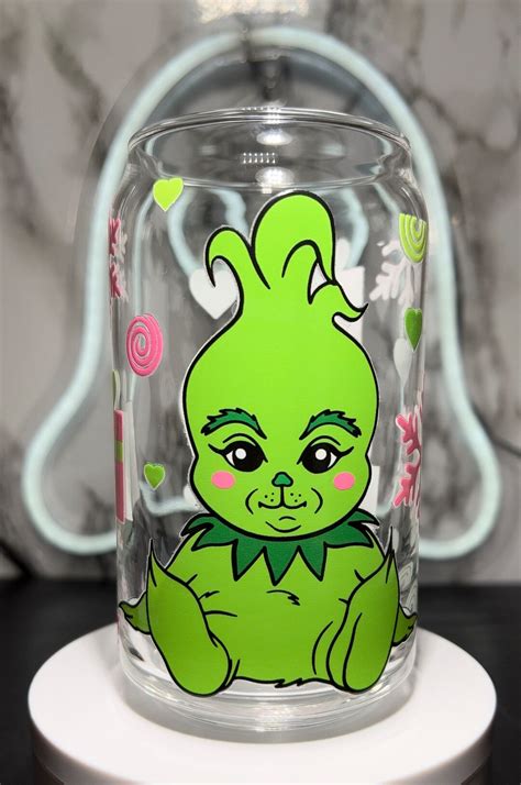 Baby Grinch Christmas UVDTF on a 16 Oz Libbey Glass - Etsy