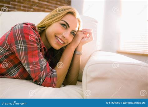 Pretty Blonde Relaxing On The Couch Stock Photo Image Of Female Adult 61439986