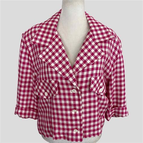 Vintage S Style Hot Pink White Gingham Check Crop Gem