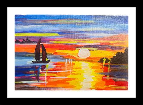 Pintura De La Puesta De Sol En Colores Acr Licos Etsy