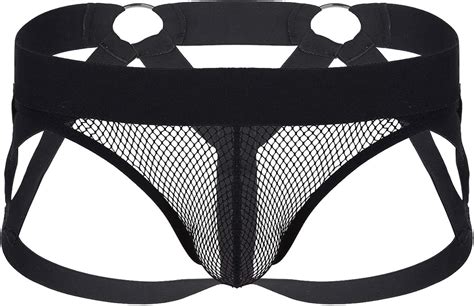 iiniim Homme Noir String sous vêtements Thong Transparent Maille Creux