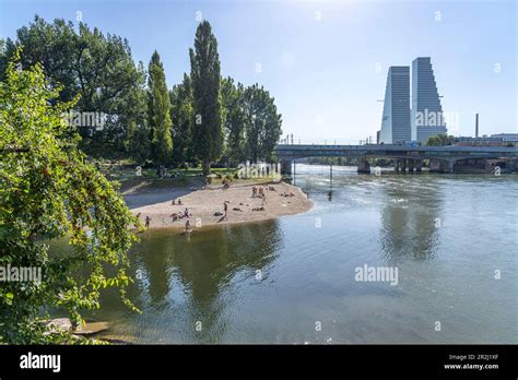 Rhine swimming beach and Roche Tower in Basel, Switzerland, Europe Stock Photo - Alamy