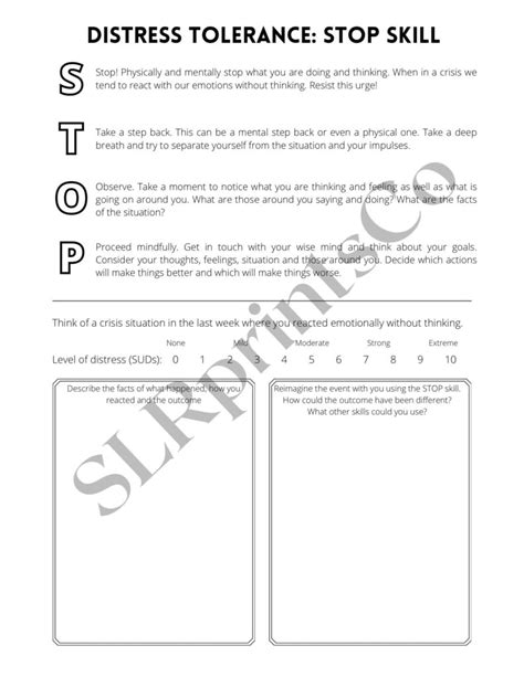 DBT STOP Skill Worksheet Dialectical Behaviour Therapy Handout Etsy