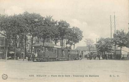 CPA FRANCE 77 Melun Place De La Gare Tramway De Barbizon 77 Seine