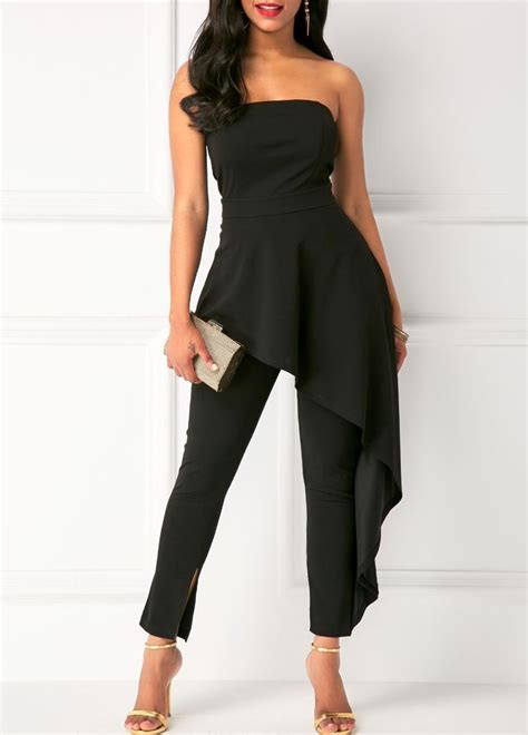 High Waist Ruffle Overlay Strapless Black Jumpsuit Usd 3576 Fashion Outfits