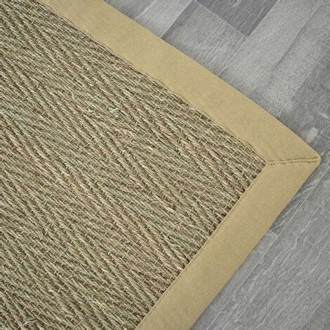 Tapis Jonc De Mer Bihar Fin Chevron Ganse Coton Beige X Cm