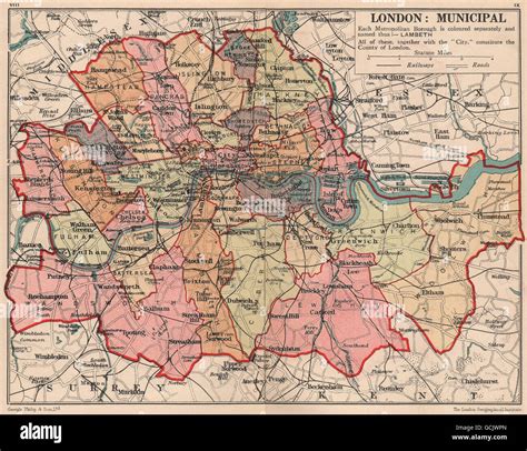 LONDON BOROUGHS. County of London. Municipalities, 1932 vintage map ...