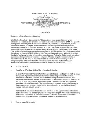 Fillable Online Supporting Statement Nrc Form Material Balance