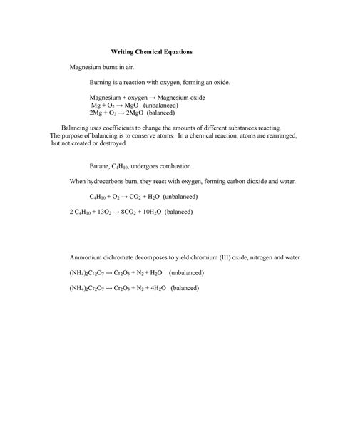 Lecture 14 Writing Chemical Equations Magnesium Burns In Air Burning Is A Reaction With