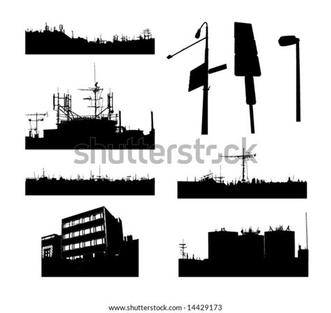 Set Urban City Landscapes Silhouette Stock Vector Royalty Free 14429173