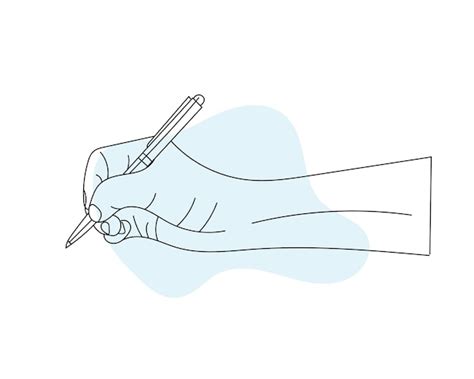 Mano humana sosteniendo pluma y escritura dibujo de línea de boceto de