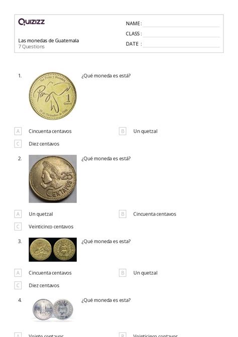 Monedas De Cinco Centavos Hojas De Trabajo Para Grado En Quizizz