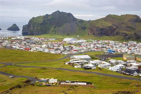 View Of The Houses And Buildings On The Heimaey Island Of The