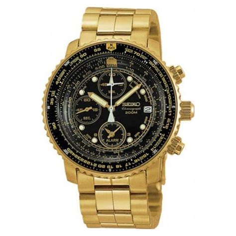 Mens Watch Seiko Sna414 Gold Tone 200m Flight Chronograph Black Dial Amazonca Watches