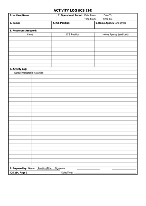 Fillable Form Ics 214 Activity Log Printable Pdf Download