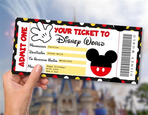 Disney World Gift Ticket Template | Disney trip reveal, Disney trip surprise, Disney world gifts