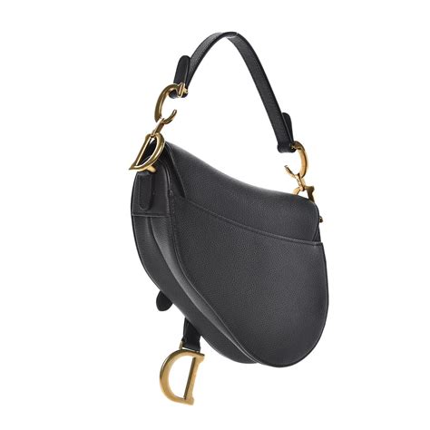 CHRISTIAN DIOR Grained Calfskin Mini Saddle Bag Black 347408