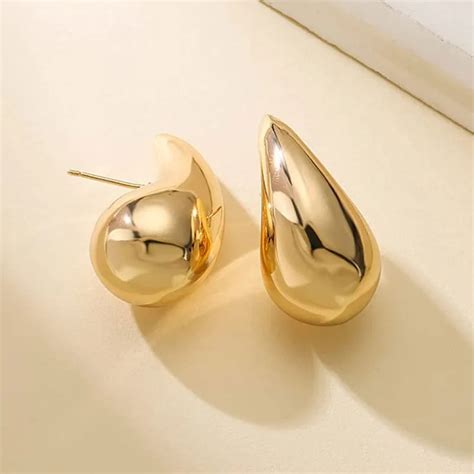 Banhado A Ouro Chunky Dome Drop Earrings Para Mulheres A O Inoxid Vel