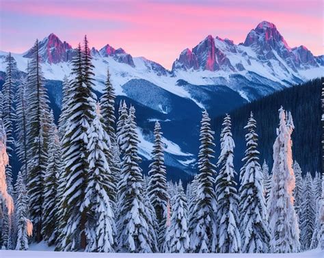 Premium Photo | Sunset in the snowy mountains