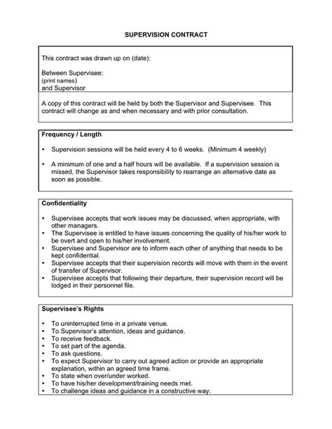 Supervision Contract Template In Word And Pdf Formats