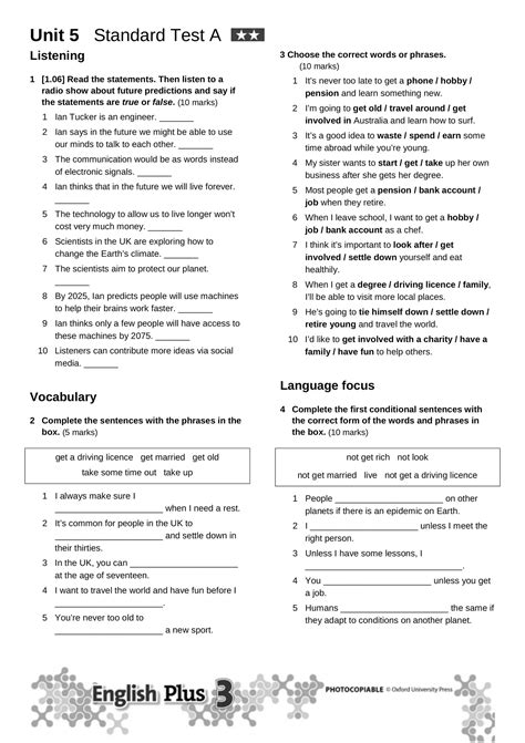 Unit 5 English Plus 3 Test Standard Interactive Worksheet Edform