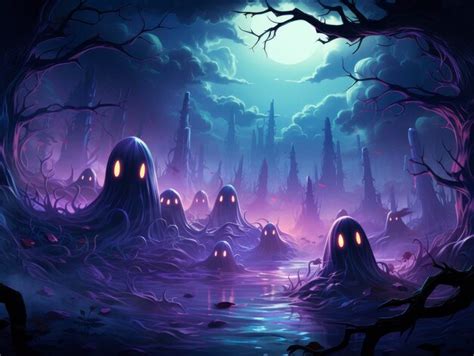 Premium AI Image | Halloween wallpaper with ghosts