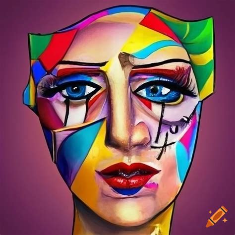 Picasso Inspired Cubist Portrait Of A Drag Queen With Abstract Facial