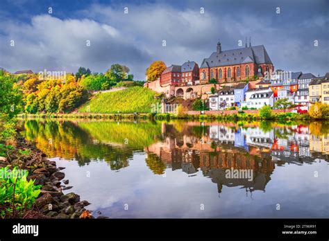 Saarburg Germany Beautiful City Water Reflection Autumn Light Over