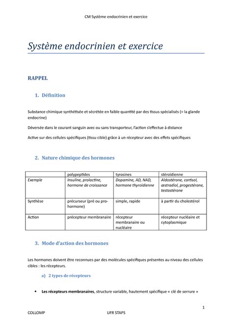 CM Système endocrinien et exercice Système endocrinien et exercice