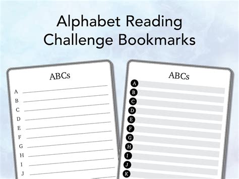 Printable Abc Alphabet Reading Challenge Bookmarks Etsy