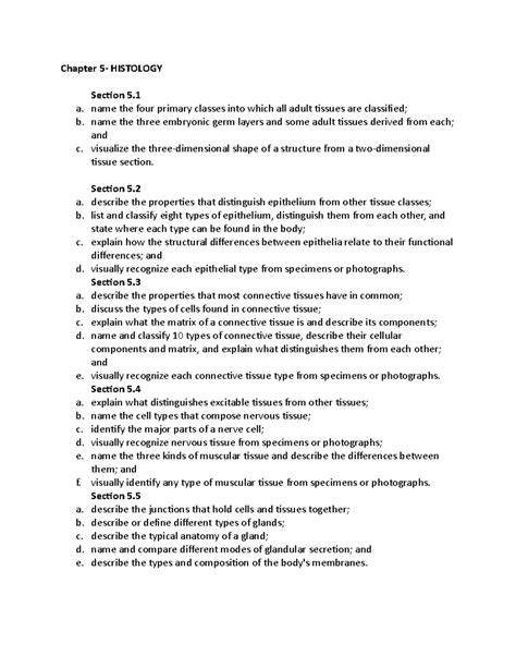Unit 2 exam study guide - Chapter 5- HISTOLOGY Section 5. a. name the