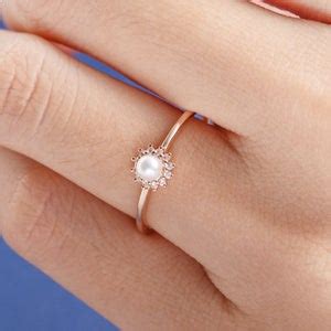 Natural Akoya Pearl Diamond Engagement Ring Wedding Women Rose Etsy