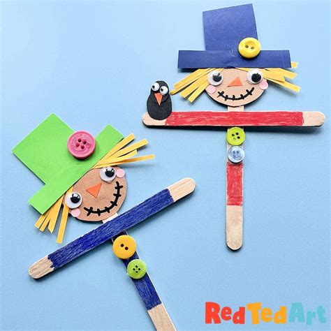 Adorable Popsicle Stick Scarecrow Craft for Kids - Red Ted Art