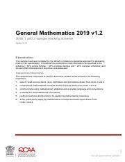 General Mathematics 2019 v1.2 Units 1 and 2 Sample Marking Scheme ...