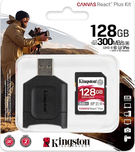 Kingston Canvas React Plus SDXC 128GB Class 10 U3 V90 UHS-II με USB ...