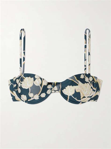 AGUA BY AGUA BENDITA NET SUSTAIN Mostaza Perla Floral Print Stretch Recycled Bikini Top NET