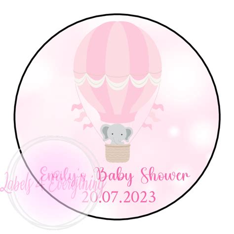 Pink Baby Shower Hot Air Balloon Stickers Labels Everything