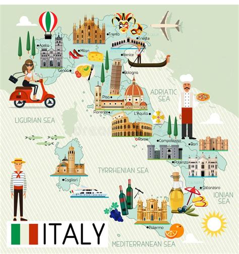 Italy Travel Map with Travel Icons