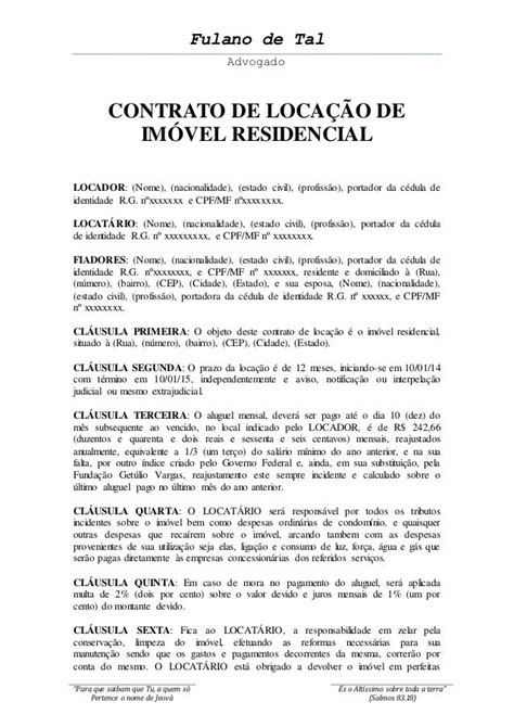 Contrato De Locação Residencial Exemplo