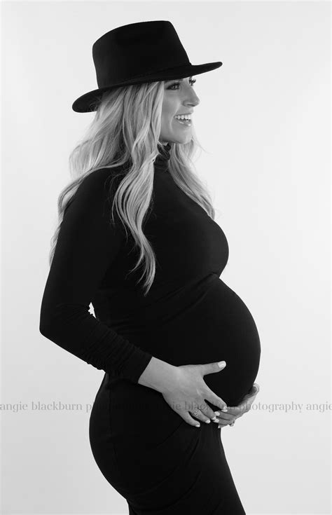 Maternity Poses Studio Hat Black Dress Black And White