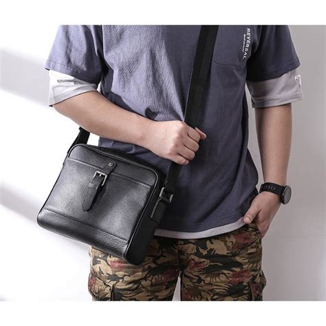 Casual Black Leather Mens Small Side Bag Black Messenger Bag Leather C Iwalletsmen