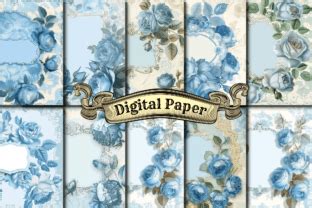 Vintage Blue Rose Digital Paper Graphic By Craftsmaker Creative Fabrica