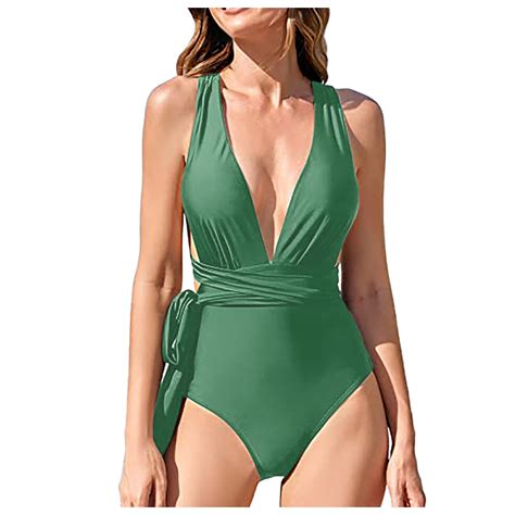 Qxutpo Womens Swimsuits One Piece Suspenders Deep V Neck Backless