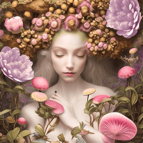 3d Cinema 32k Whimsically Detailed Tree Mushrooms And Peony Girl