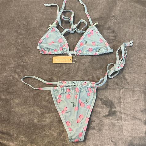 Blue And Pink Cherry Bikini Set Beachwear Depop