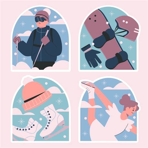 Free Vector Winter Activities Naive Style Stickers