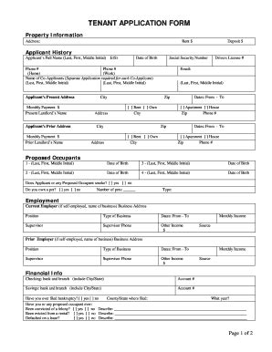 Fillable Online Tenant Application Form Fillable Fax Email Print