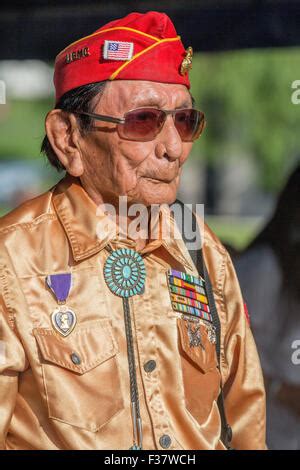 Retired Marine Corps Navajo Code Talker Roy Hawthorn During A Visit