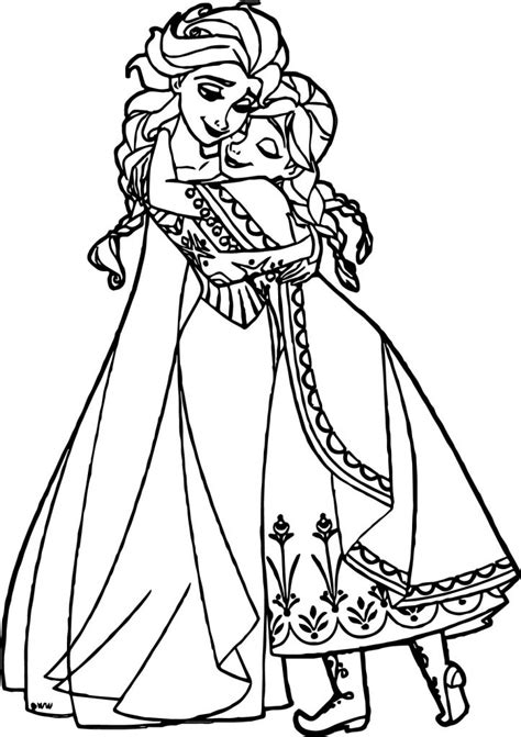 Anna Elsa Hugging Coloring Page - Wecoloringpage.com