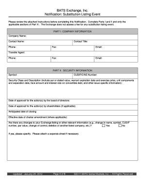 Fillable Online Bats Exchange Inc Notification Substitution Listing
